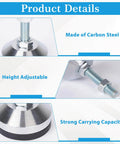 Heavy Duty Leveling Feet M12 Thread Adjustable Leg Levelers With 2.36 Inch Base Diameter Anti Skid Rubber Feet For Workbench Machine And Cabinet Durable Carbon Steel Construction Includes Wrench, showing detail of carbon steel construction, adjustment mechanism, and anti-skid base
