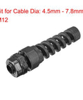 M12 Waterproof Cable Gland IP68 Nylon Joint With Strain Relief And Adjustable Locknut, Fits 4.5 to 7.8 mm wires shown