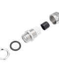 M12x1.5 Metal Waterproof Cable Gland Set, adjustable connector for 3-6.5mm cables, shown disassembled with seals and fittings.
