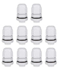 M12x1.5 Cable Gland Set Waterproof Nylon Joint With Locknut And Washer, Fits 2mm To 5mm Wires, White, 10 Pieces