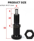 Front view of steel 2 Pack Push Fit Ball Nose Spring Plungers with M12x1.5 threads, showing dimensions and non-lock out design.