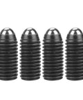 Close-up of Ten Piece M12X1.75 Socket Ball Spring Plungers Set With Hex Set Screws, carbon steel construction for precise positioning.