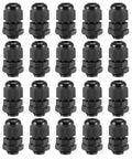 M12x1.5 Cable Gland For 2mm To 5mm Wire Hole Waterproof Nylon Joint With Adjustable Locknut And Washer Black 20 Pieces