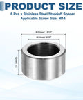 Diagram of Six Pack M14 Stainless Steel Spacers Unthreaded Round Standoff Bushings For Screws And Bolts with dimensions shown.