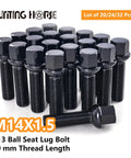 Durable M14x1.5 ball-seat lug bolts set of 20, 50mm shank, black finish for passenger cars and light trucks