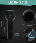 M14x1.5 Extended Lug Bolts – 40mm Shank Length, Conical Seat, Black, with 17mm hex and size details displayed