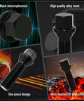 M14x1.5 Extended Lug Bolts – 40mm Shank Length, Conical Seat – Aftermarket bolts, black electrophoresis and alloy steel.