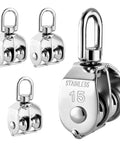 M15 Double Pulley Block - Pack of 4 Heavy Duty 304 Stainless Steel Double Wheel Pulleys for Lifting Rope