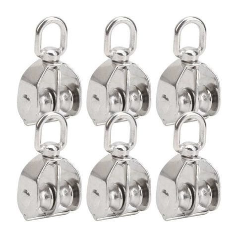 6 pieces of 10Pcs M15 Pulley Block 304 Stainless Steel Heavy Duty Traction Wheel Single/Double Wheel Lifting Rope Block(Single)