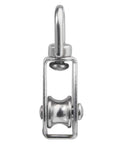Front view of M15 Single Pulley Snatch Block With Swivel Hook For Lifting And Crane Hoisting, 304 Stainless Steel Corrosion Resistant