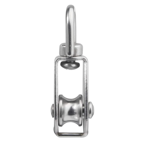 Front view of M15 Single Pulley Snatch Block With Swivel Hook For Lifting And Crane Hoisting, 304 Stainless Steel Corrosion Resistant