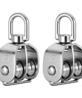 2 Pack M15 Double Sheave Pulley Block, 304 Stainless Steel Lifting Crane Swivel Hook Wire Rope Hanging Wire Towing Wheel front view
