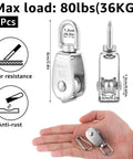 10Pcs M15 Single Pulley Block and spring snap hooks, 304 stainless steel, maximum load 80 lb, dimensions and features displayed