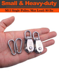 ✝️ 5 Pcs M15 Single Pulley Block, 304 Stainless Steel Lifting Crane Pulley, Wire Rope Hanging Pulley Wheel, with 5 Pcs Spring Snap Hook heavy duty stainless pulley