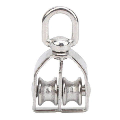 10Pcs M15 Pulley Block 304 Stainless Steel Heavy Duty Traction Wheel Single/Double Wheel Lifting Rope Block(Double) close-up