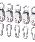 5 Pcs M15 Single Pulley Block, 304 Stainless Steel Lifting Crane Pulley, Wire Rope Hanging Pulley Wheel, with 5 Pcs Spring Snap Hook