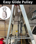 10Pcs M15 Single Pulley Block, 304 Stainless Steel Wire Rope Pulley, lifting setup with pulley on ladder in garage.