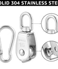 10Pcs M15 Single Pulley Block, 304 Stainless Steel Wire Rope Pulley, Lifting Pulley with 10 Spring Snap Hooks for Hanging and Lifting