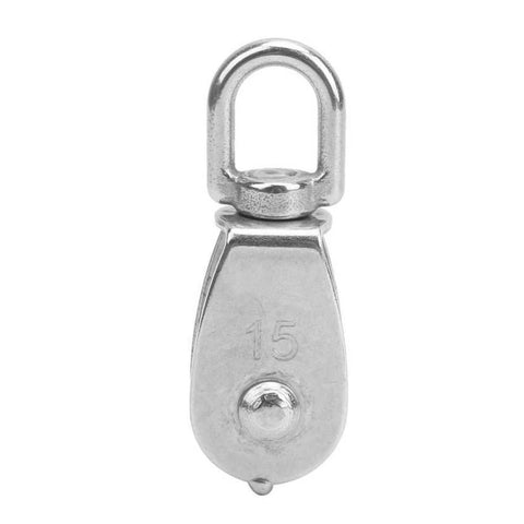 Front view of 10Pcs M15 Pulley Block 304 Stainless Steel Heavy Duty Traction Wheel Single/Double Wheel Lifting Rope Block(Single).