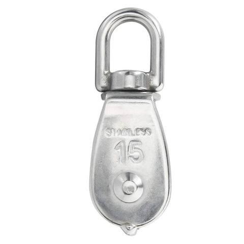 M15 Single Pulley Snatch Block With Swivel Hook For Lifting And Crane Hoisting, 304 Stainless Steel Corrosion Resistant, front view
