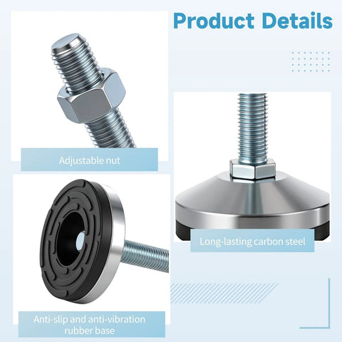 Heavy Duty M16 Thread Adjustable Leveling Feet With 3.14 Inch Anti Vibration Rubber Base for Workbenches Machines and Cabinets
