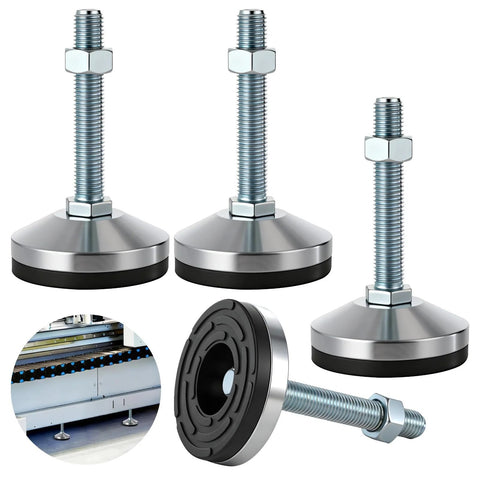 Heavy Duty M16 Thread Adjustable Leveling Feet With 3.14 Inch Anti Vibration Rubber Base For Workbenches Machines And Cabinets 2204 Pound Load Capacity Carbon Steel Leg Levelers For Stable Support Slippage Resistant And Durable By Dormiya