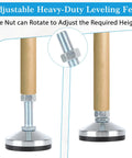 Close-up of Four Piece Heavy Duty Leveling Feet Set with M16 thread and anti-skid rubber feet, adjustable for workbenches and machines.