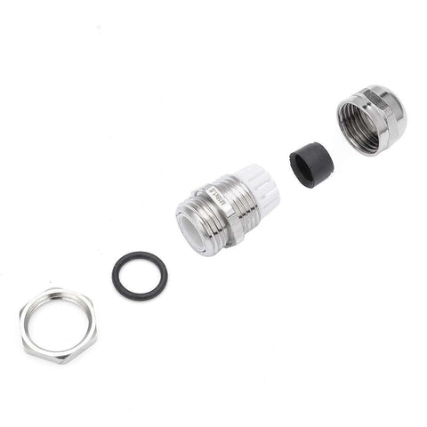 Heavy Duty Metal Waterproof Cable Gland M16 for 4-8mm Wires, shown disassembled with adjustable clamp and rubber seal