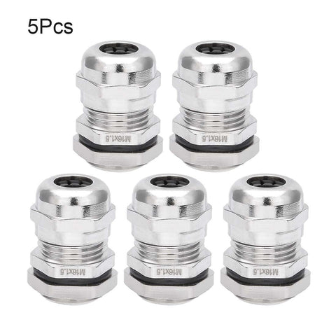 Heavy Duty Metal Waterproof Cable Gland M16 for 4-8mm Wires, Pack of 5, adjustable clamp joint with rubber seal, front view