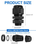 M16 Waterproof Cable Gland Kit 4 Pack 6-10mm Wire Hole Sealing Glands For Cable Fixing Wiring Repair And Gland Replacement In Electrical Enclosures Nylon Black Heavy Duty Easy Fit, product size 44mm x 22mm shown