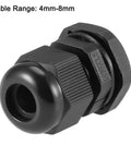 M16x1.5 Cable Gland Waterproof Nylon Joint With Locknut And Washer, Fits 4mm To 8mm Cables, Durable Black Nylon