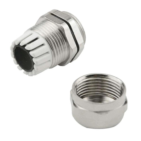 5 Pack Stainless Steel Cable Gland Fixing Heads for 5mm to 10mm Cables, M18 Fittings, shown disassembled