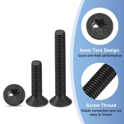 M2-0.4 x 4mm Flat Torx Head Machine Screws, 50Pcs 10.9 Grade Carbon Steel Countersunk Torx Anti Theft, Black Oxide Finish, Full Thread