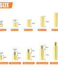Diagram showing sizes in 242 Pieces M2.5 Brass Spacers And Standoffs Assortment Kit With Male And Female Hex Spacers Screws And Nuts