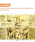 242 Pieces M2.5 Brass Spacers And Standoffs Assortment Kit with hex spacers, screws, and nuts in organizer box