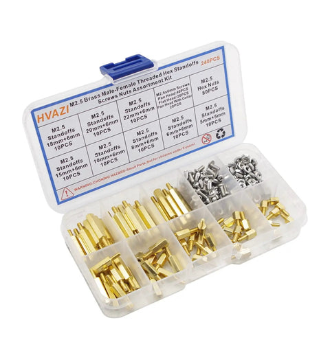 M2.5 Brass Male And Female Threaded Hex Standoffs Spacers And Stainless Phillips Screw Nuts Assortment Kit for Electronics in a box