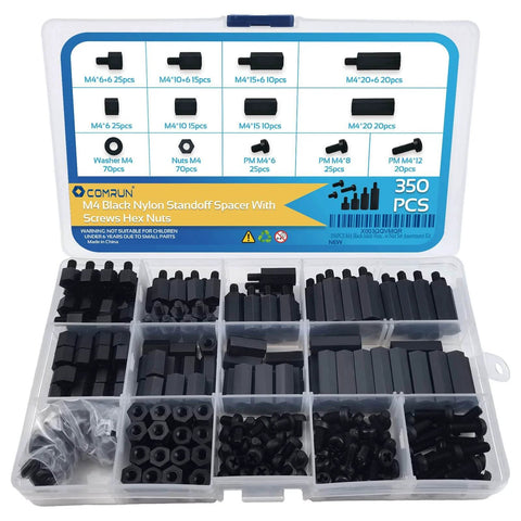 Assorted 350 Piece M2.5 Black Nylon Hex Spacer Standoff Kit With Male And Female Nuts And Screws For PCB Motherboard