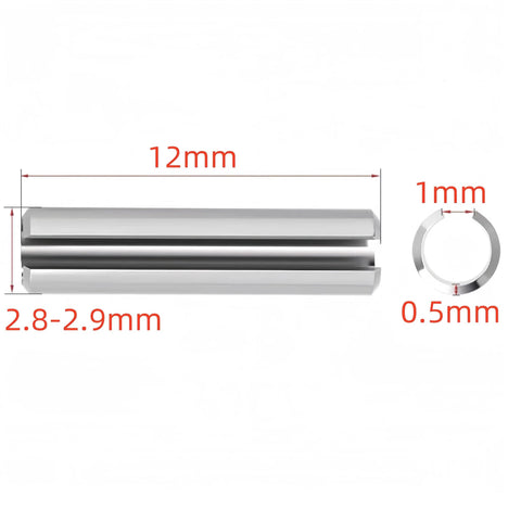 M2.5 X 12mm Slotted Spring Pins dimensions, 304 stainless steel for machinery and DIY projects, 200pcs NACX
