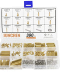 M2 Brass Hex Standoff Kit 390 Piece Assortment for PCB and Computer Projects in labeled storage box with screws and nuts visible