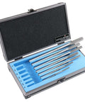 Pro Grade M2 HSS Chucking Reamer Set For Precise Reaming In Lathes And Drills One Eighth To One Half Inch By Sixteenths Right Hand Cut Seven Piece Set Accusize Industrial Tools 5528 SH00 in open case with foam holder