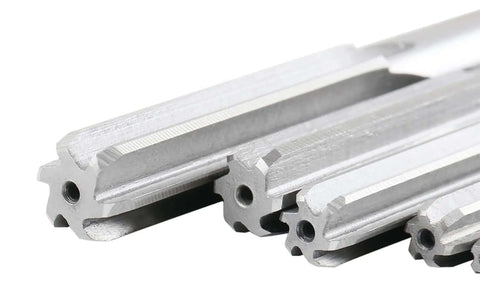 Close-up of Pro Grade M2 HSS Chucking Reamer Set For Precise Reaming In Lathes And Drills One Eighth To One Half Inch By Sixteenths Right Hand Cut