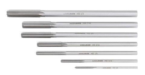 Seven-piece Pro Grade M2 HSS Chucking Reamer Set For Precise Reaming In Lathes And Drills One Eighth To One Half Inch By Sixteenths Right Hand Cut
