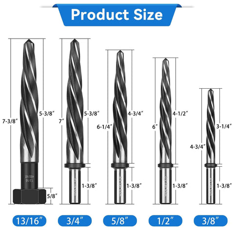 Five Piece M2 HSS Taper Chucking Reamer Set Pro Grade For Metalworking By Makerfire Includes Reamers In Various Sizes