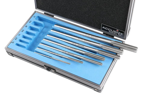 Pro Grade M2 HSS Chucking Reamer Set For Precise Reaming In Lathes And Drills One Eighth To One Half Inch By Sixteenths Right Hand Cut Seven Piece Set Accusize Industrial Tools 5528 SH00 in blue case
