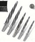 Rugged M2 HSS Reamer Drill Bit Set For Metal, 5-piece, tapered chucking reamers with case, 3/8 to 3/4 inch sizes, for precise hole sizing