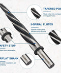 Three Quarter Inch M2 HSS Taper Chucking Reamer Drill Bit with 5 flutes for precision hole sizing in metal and wood