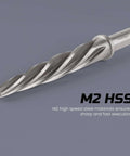Heavy Duty 4 Piece Pro Grade Taper Reamer Set For Metal And Steel Holes close-up view, showcases spiral flutes and M2 HSS material