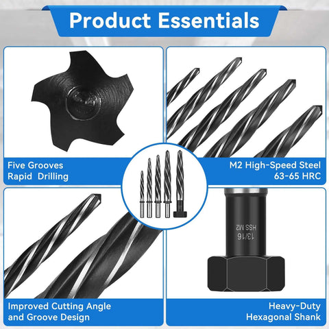 Five Piece M2 HSS Taper Chucking Reamer Set Pro Grade For Metalworking By Makerfire Includes Reamers In Three Eighths Inch Half Inch Five Eighths Inch Three Quarters Inch And Thirteen Sixteenths Inch That Fit A Half Inch Round Shank product details