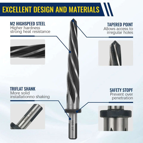 Features of 5 Piece M2 HSS Taper Chucking Reamer Set With Sizes One Inch Three Quarter Inch Five Eighth Inch Half Inch Three Eighth Inch And Shank Type Half Inch Three Flat Round For Bridge Construction