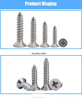 800 Pieces M2 Self Tapping Screws Set in Carbon Steel Nickel Plated Cross Countersunk Head Assorted Fasteners in Resealable Box